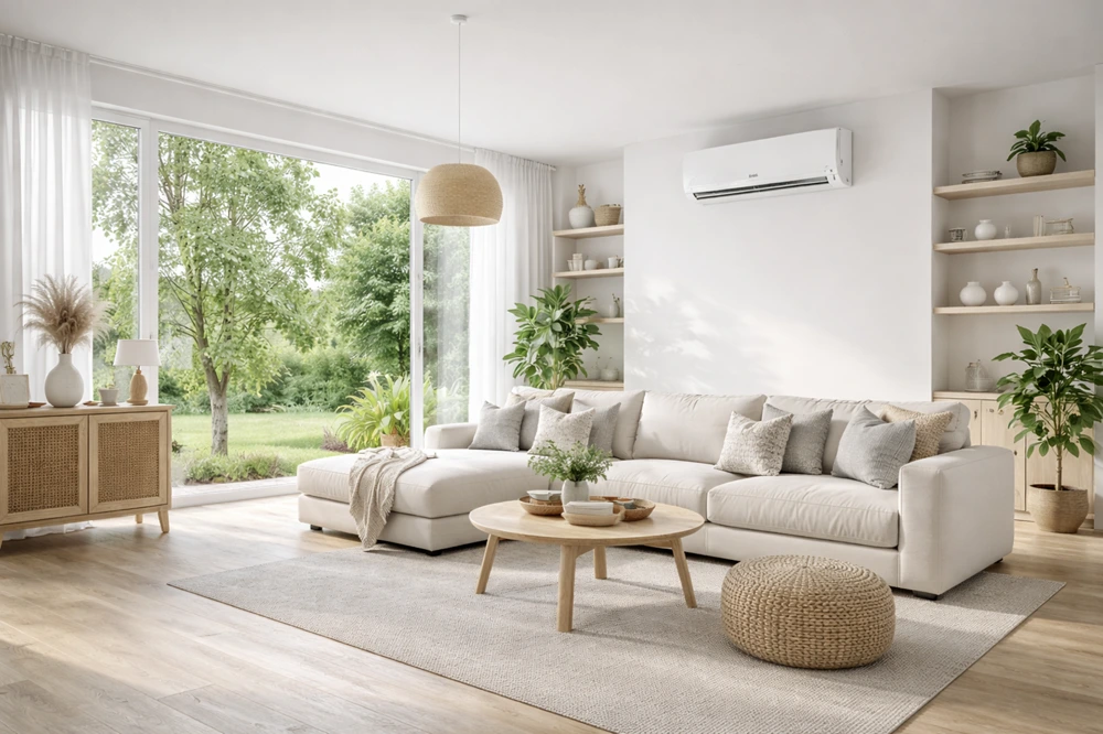 Klimatyzacja LG DUALCOOL AI Deluxe Soft Air w salonie w Warszawie na Żoliborzu