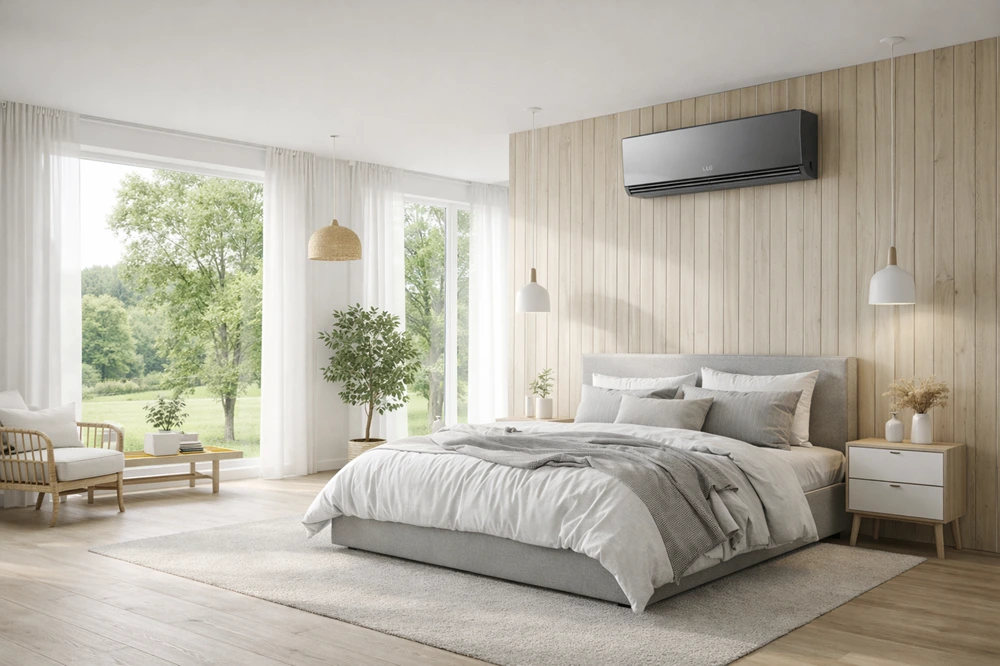 Klimatyzacja LG ARTCOOL AI Mirror Soft Air w sypialni w Warszawie na Żoliborzu